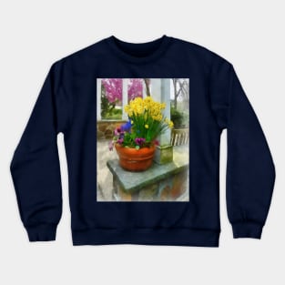 Daffodils - Daffodils and Pansies in Flowerpot Crewneck Sweatshirt